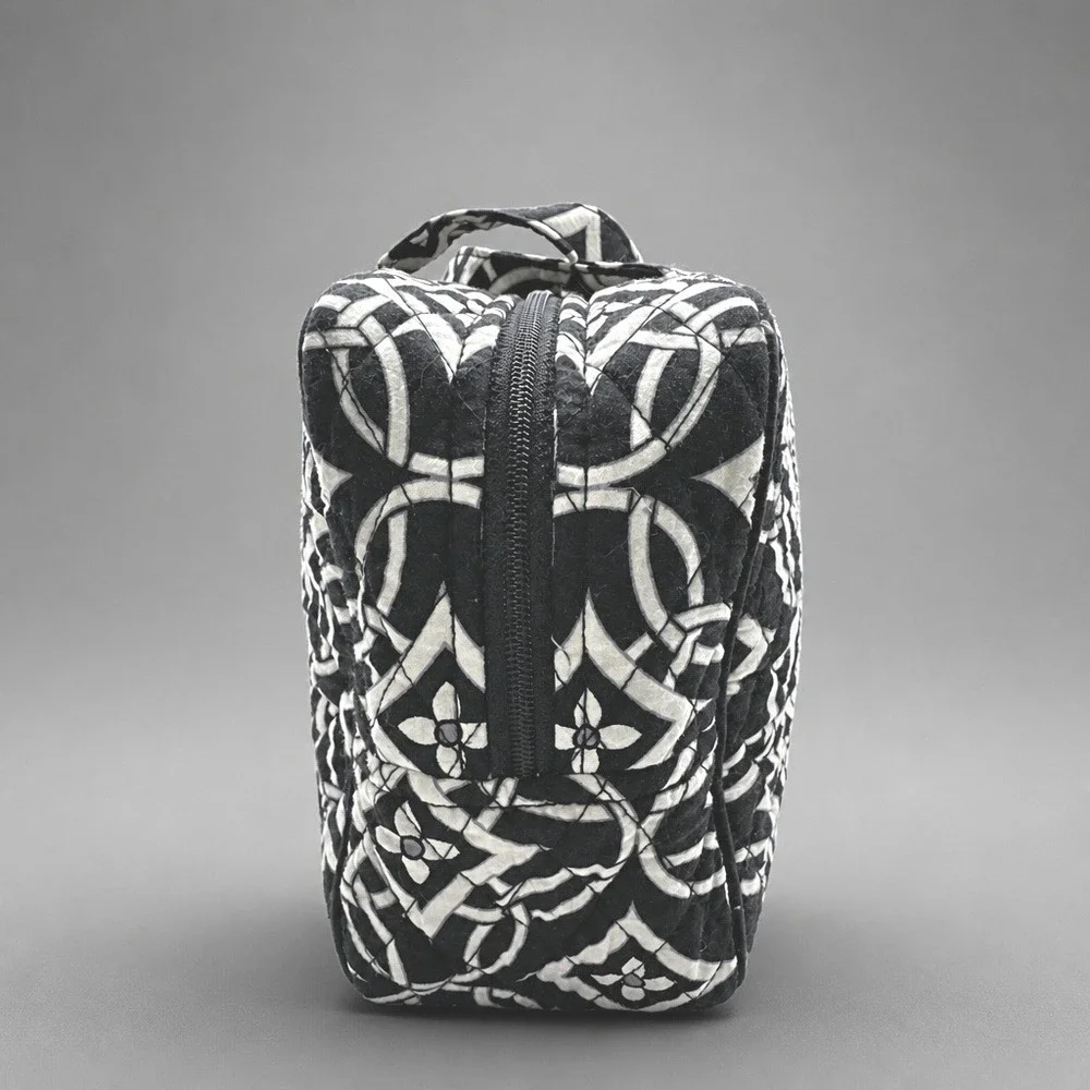 Vera Bradley Cosmetic Bag Large Black White Geometric Quilted Travel Case